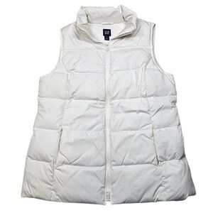 GAP Down Puffer Vest Womens Large Ivory White Sleeveless‎ Lightweight Full Zip